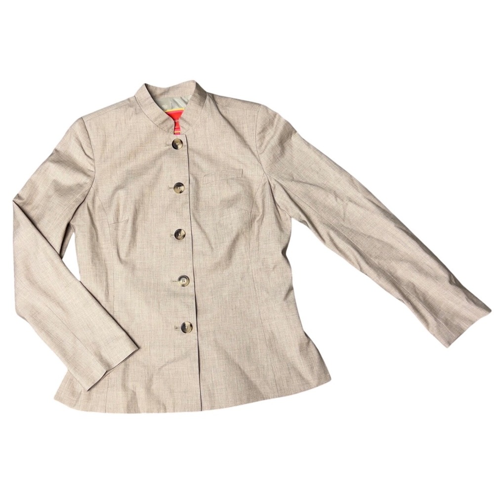 Isaac Mizrahi for Target Blazer Jacket Women's 10 Tan Beige Mandarin Collar Chic